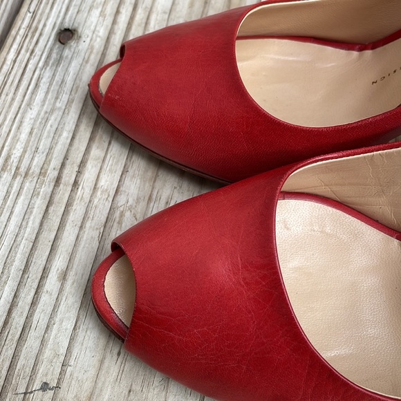 ❤️ 👀 Giuseppe Zanotti Red Leather Peep Toe Wooden Heels Size EU 39.5 - Picture 9 of 13